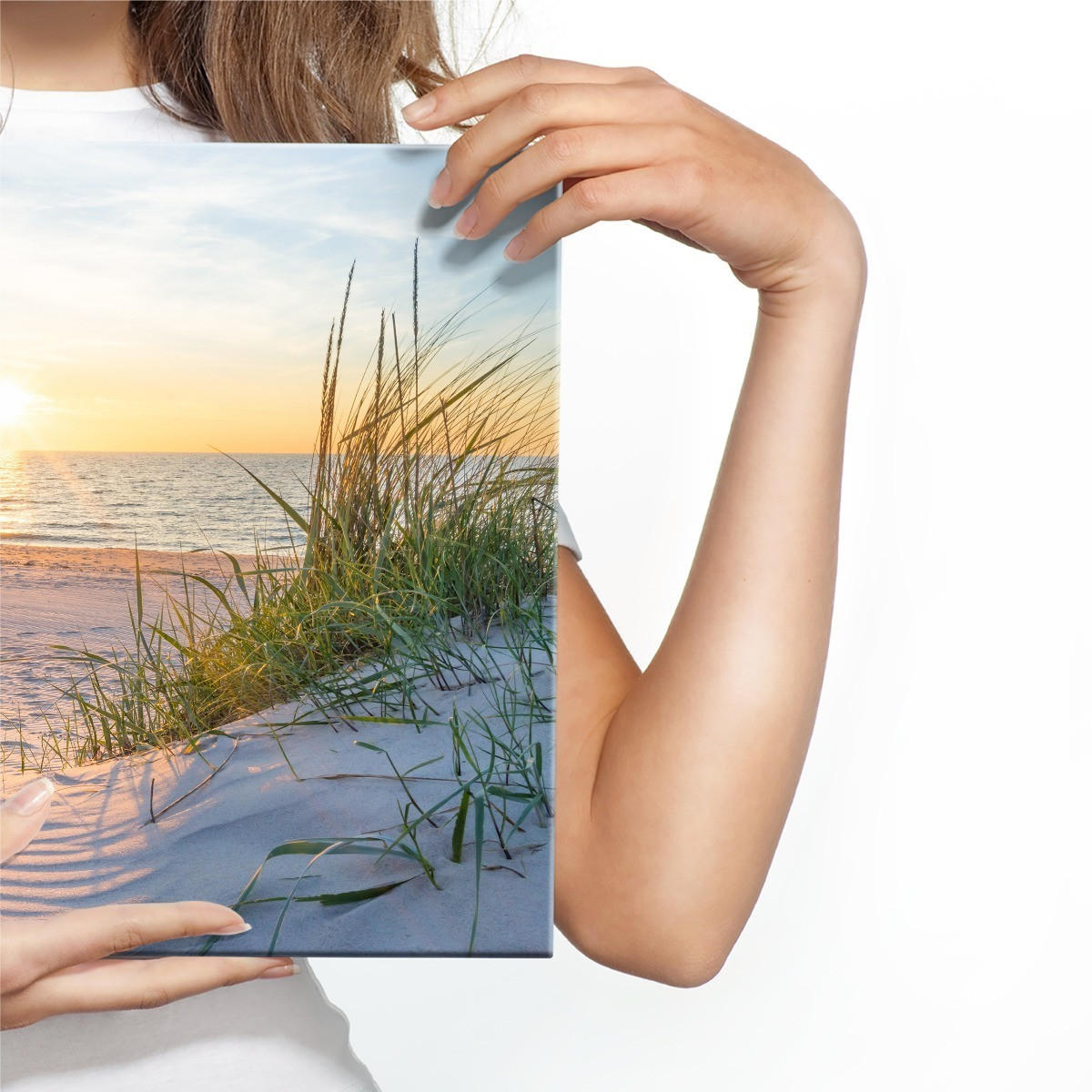 LEINWANDBILD Sonnenaufgang Meer 70x50 Natur Strand Wanddekoration Wohnzimmer - Blau/Beige, Holz/Textil (70/50cm) - Muralo