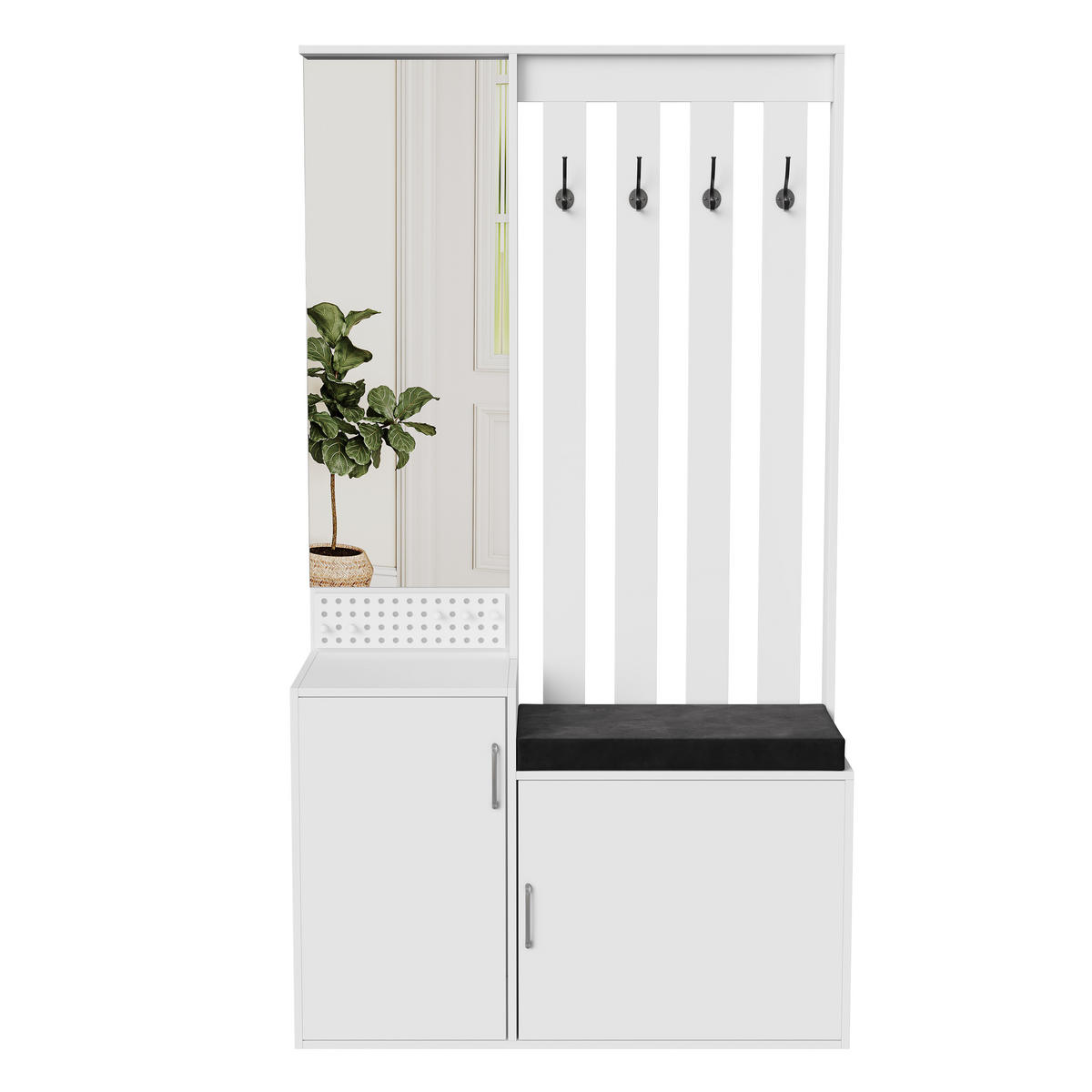 GARDEROBE 6-in-1 Weiß mit Spiegel, Sitzbank und Schuhschrank für den Flur - Weiß, Holzwerkstoff (40/180/100cm) - SHOPENTRA