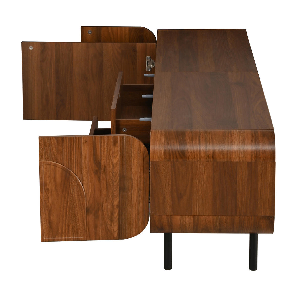 TV-LOWBOARD 180 x 40 x 47,5 cm aus MDF/Spanplatte, 3 Türen, 2 Schubladen, Metallfüße, Walnuss - Walnussfarben, Holzwerkstoff (180/47/40cm)