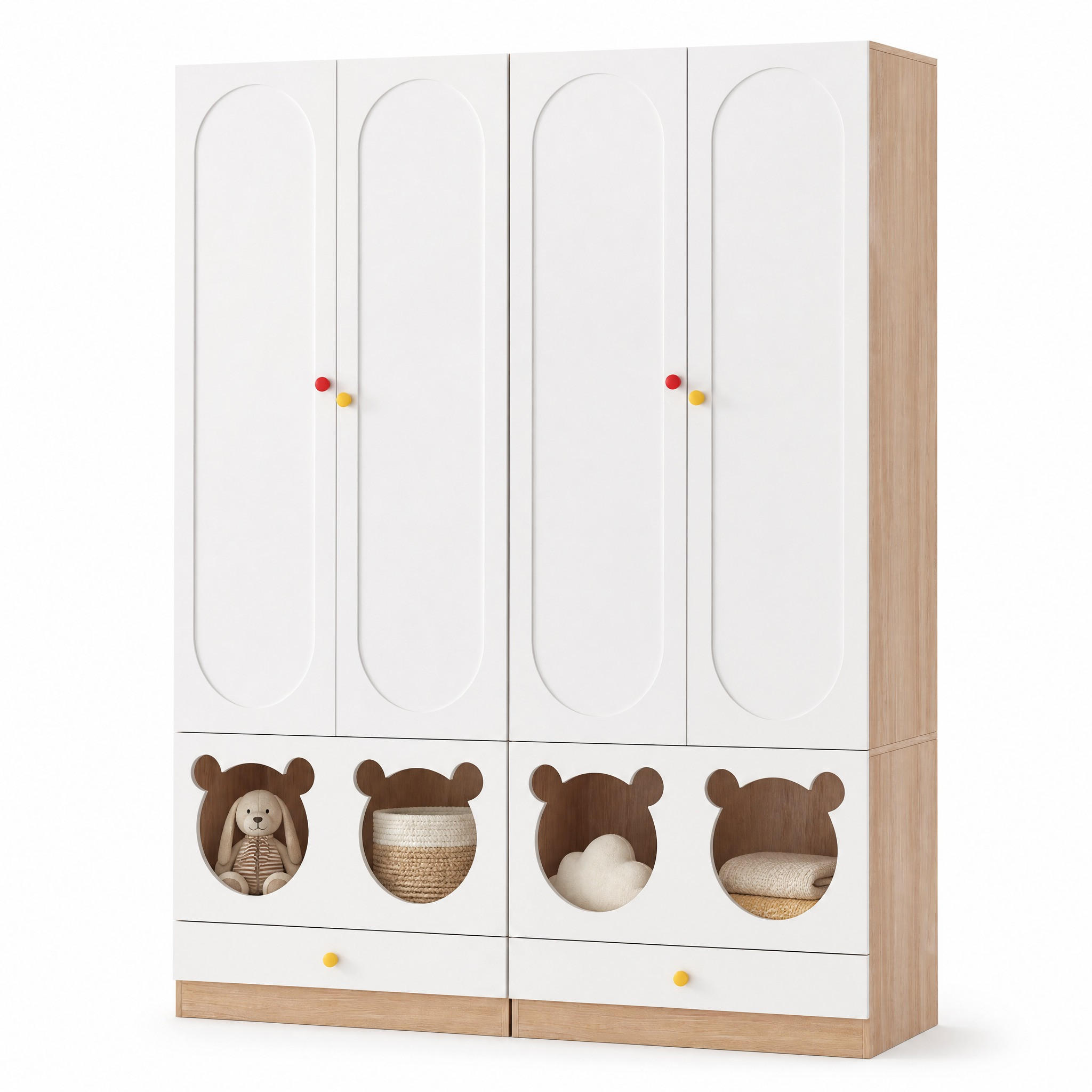 KINDERREGAL in Weiß Kinderkleiderschrank 2-teilig mit Bügelstange und Katzenbett für Schlafzimmer, B160/T50/H200cm - Weiß, Keramik/Holzwerkstoff (160/200/50cm) - STILVORA