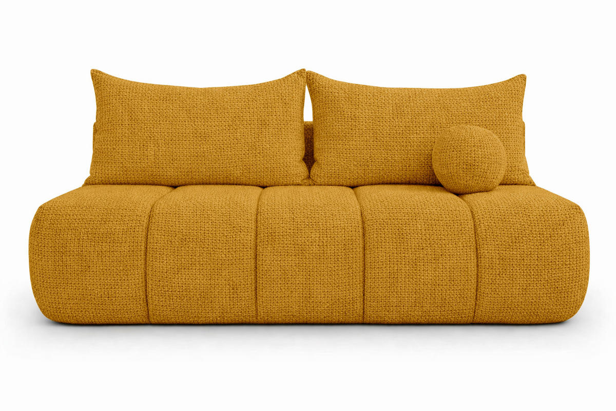 SOFA Mit Schlaffunktion Und Bettkasten, Chenille-Stoff Flow, Gelb, PIANO - Gelb, Holz (207/91/103cm) - Kaiser Möbel