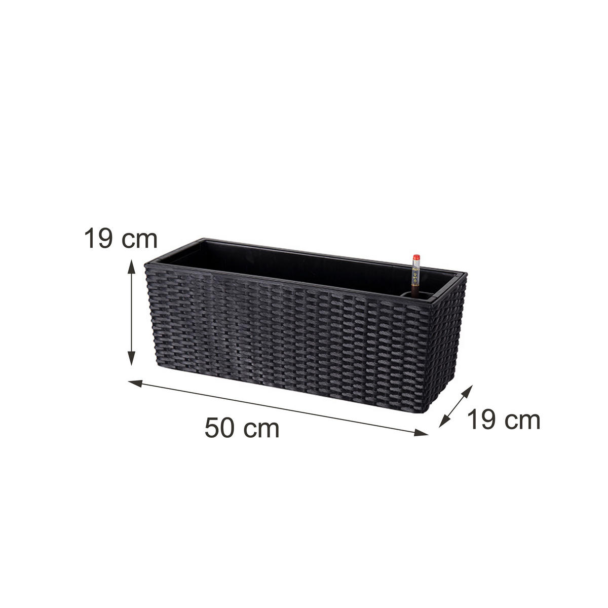 JARDINIERĂ Neagră autoirigare 50 cm - negru, material plastic/metal (50/19/19cm) - Relaxdays