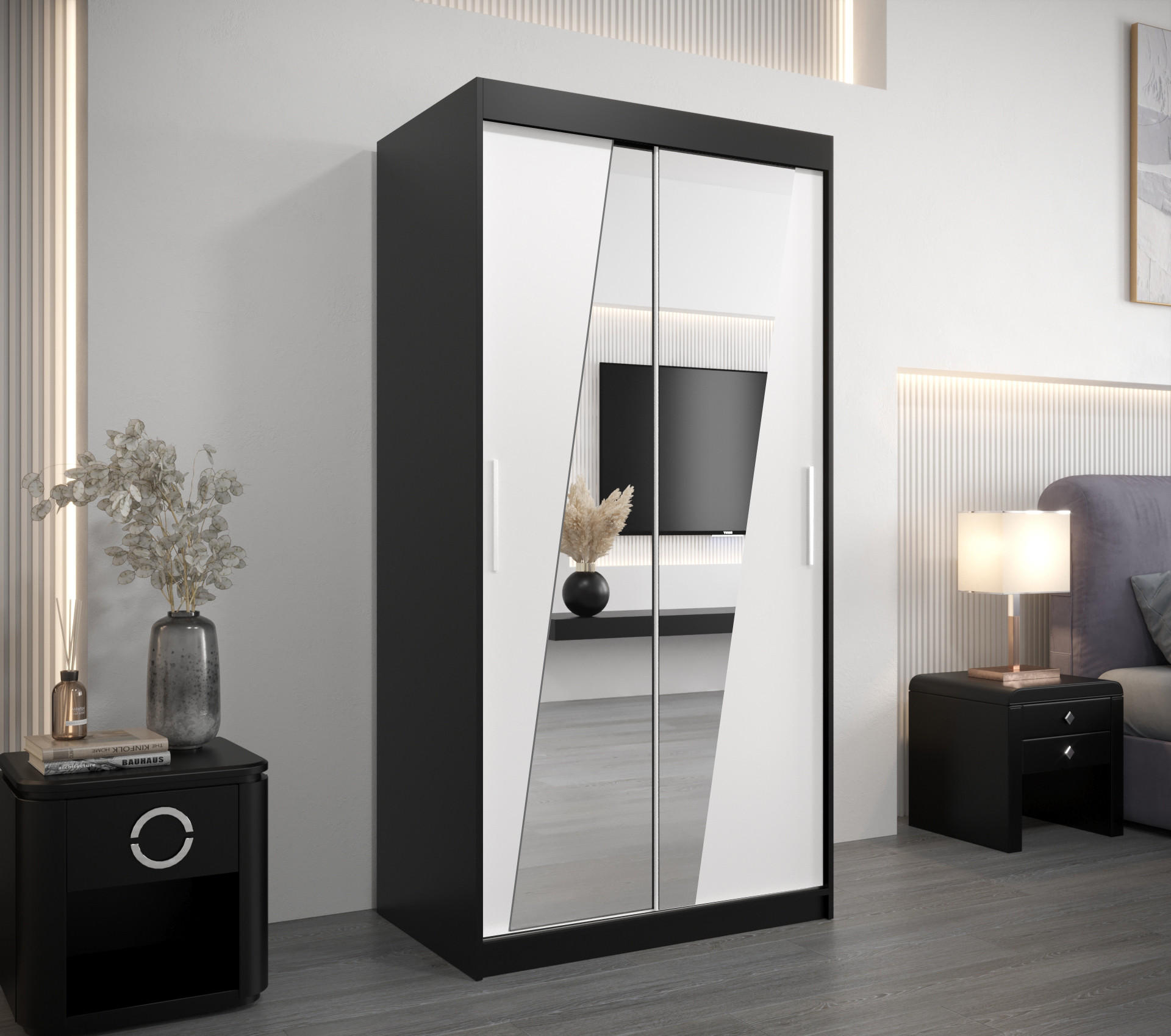 SCHWEBETÜRENSCHRANK 200/100/62 2-türig - Silberfarben/Schwarz, Holz/Kunststoff (100/200/62cm) - Abiks Möbel