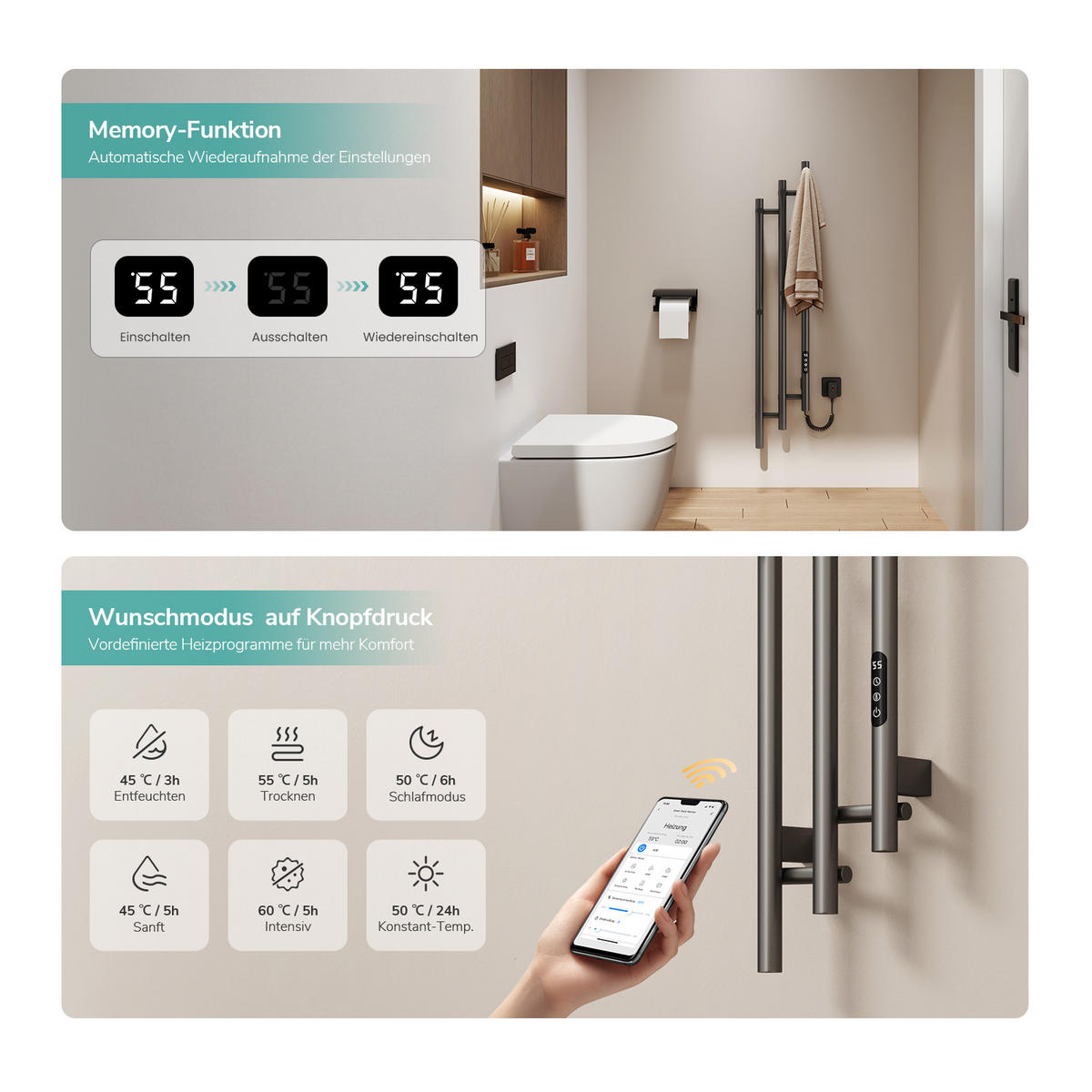 HEIZKÖRPER elektrisch vertikal 115 x 21,6 cm mit Smart-Steuerung Anthrazit - Anthrazit, Metall (21.6/115/9.4cm) - EMKE