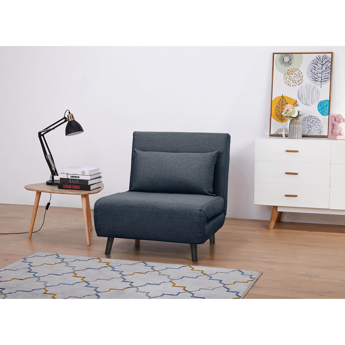 SCHLAFSESSEL - Textil / Teilmassivholz - Blau/Schwarz, Holz/Buchenholz (77/81/90cm) - home24