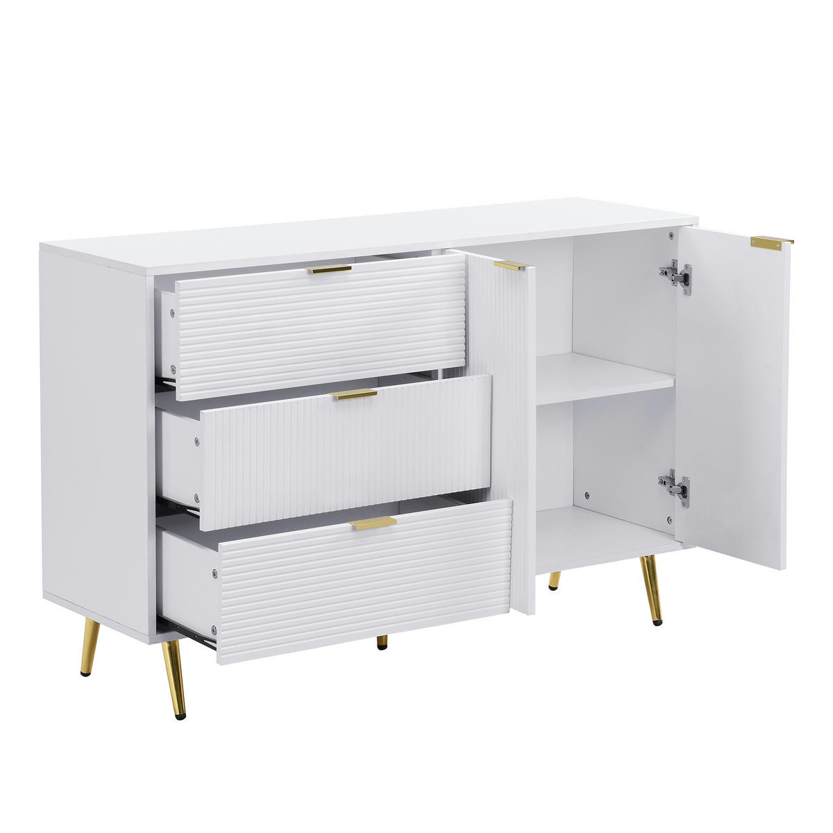 SIDEBOARD DE-38892 120/38/80,5 cm 3 Schubladen und 2 Türen Weiß/Gold - Weiß, Holzwerkstoff (120/80.5/38cm) - ComfortXL