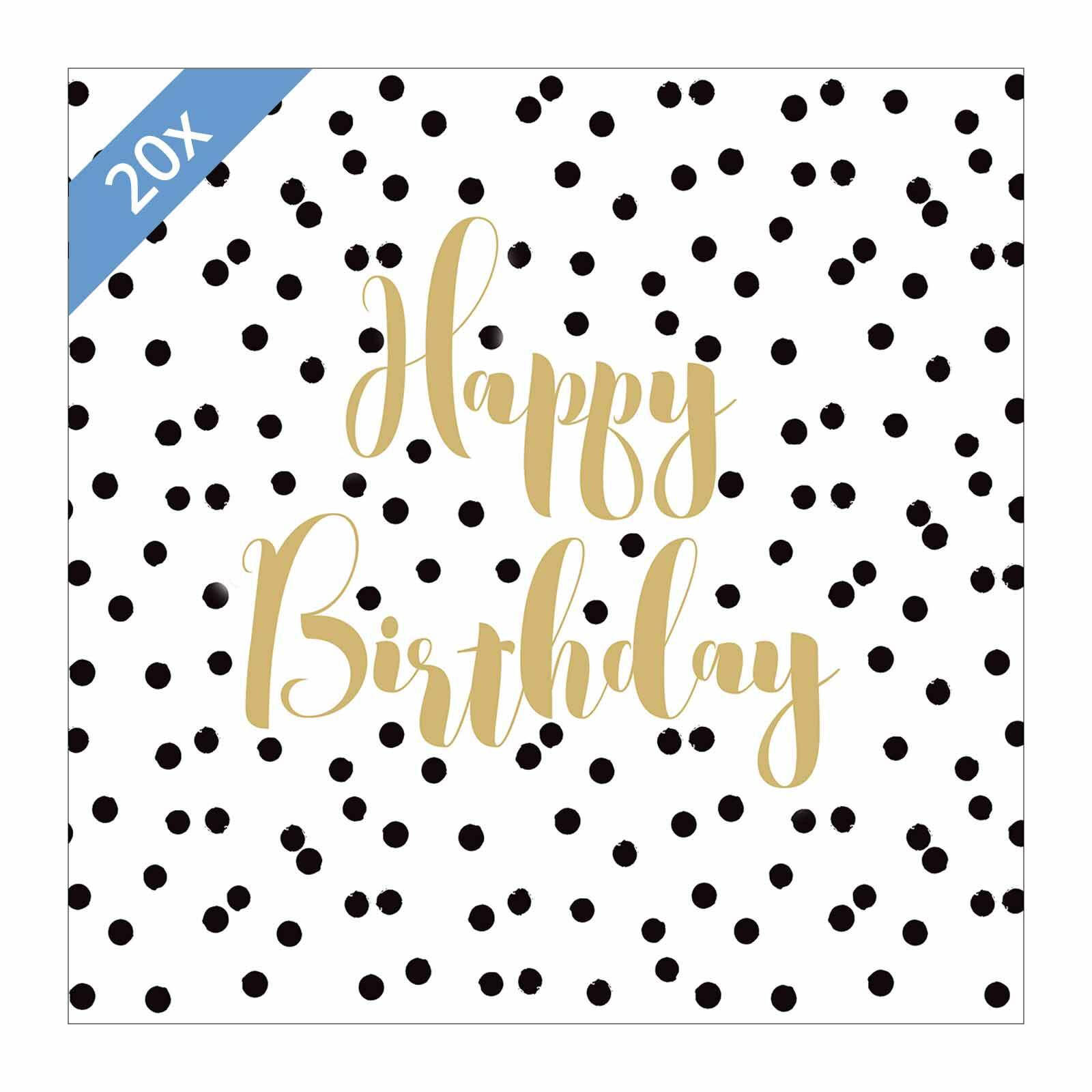 PAPIER SERVIETTEN Birthday Confetti 33 x 33 cm 20er Set - Goldfarben/Schwarz, Papier (33/33cm) - PPD