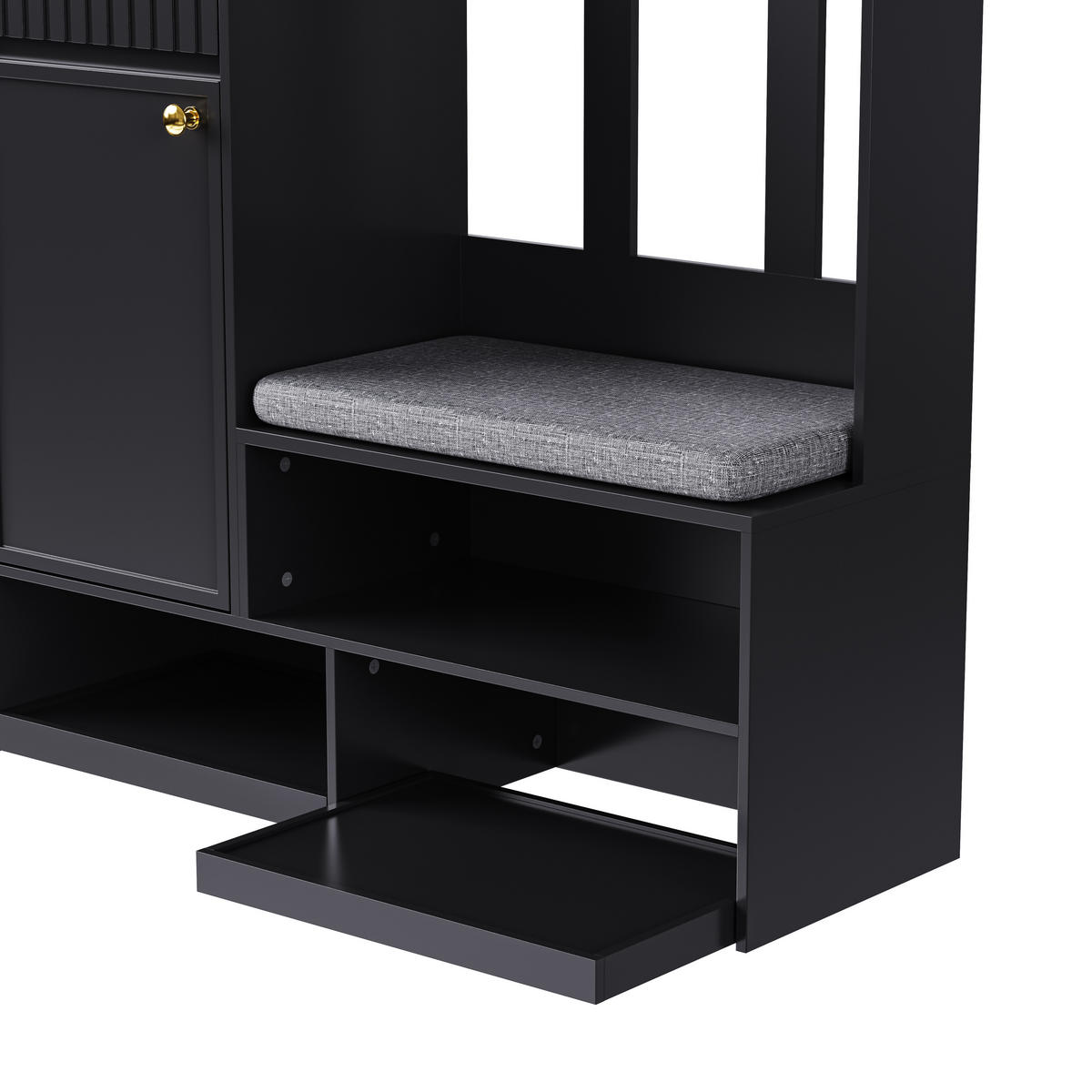 GARDEROBENSET Kompakt mit Sitzbank 4 Haken Schwarz 100x35x180cm - Schwarz, Holzwerkstoff (35/180/100cm) - FLIEKS