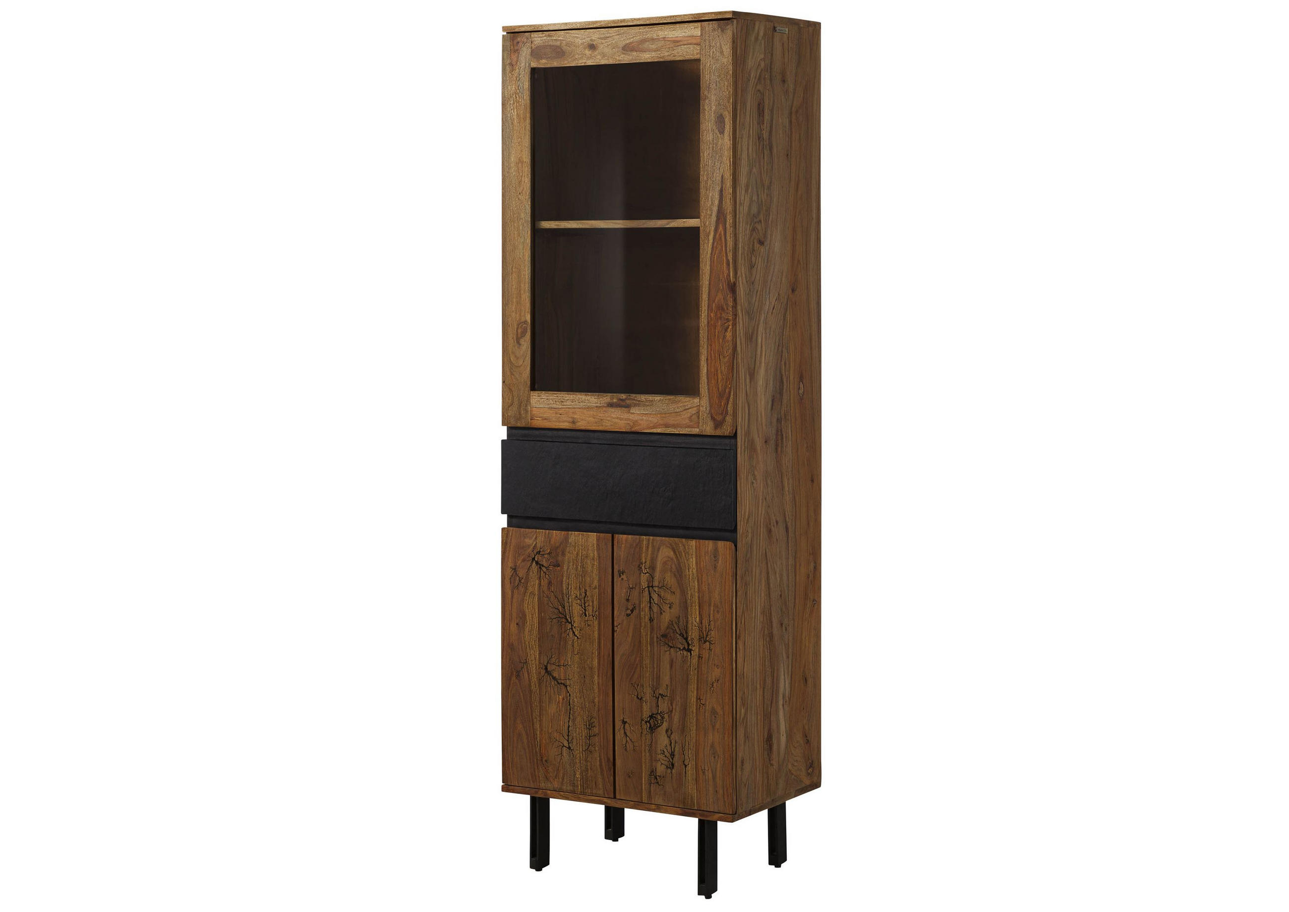 VITRINE Sheesham 60x40x190 natur unbehandelt LICHTENBERG #105 - Braun, Holz (60/190/40cm) - Massivmoebel24