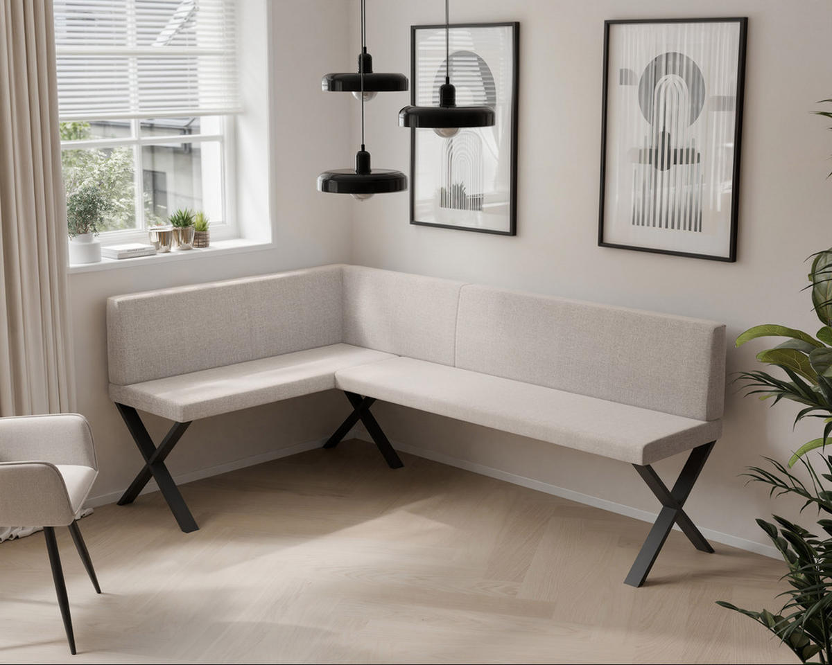 ECKBANK links VERO X Webstoff glatt, 128/168 cm Beige - Beige, Textil/Metall (128/168cm) - Idohome