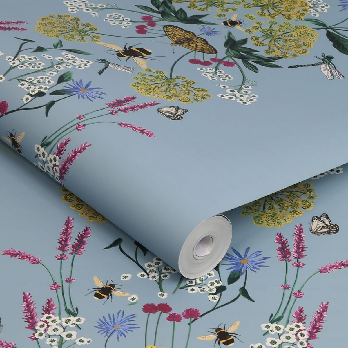 VLIESTAPETE - Sommergarten Hummelglück - Blau, Papier/Kunststoff (52/1000cm) - Joules