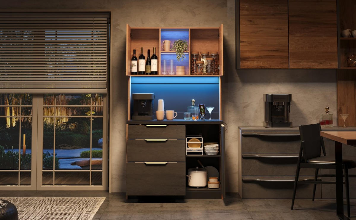 BUFFET 100/40/180 cm Neutral aus MDF mit LED-Beleuchtung - Naturfarben, Holzwerkstoff (40/180/100cm) - OKMYHOME