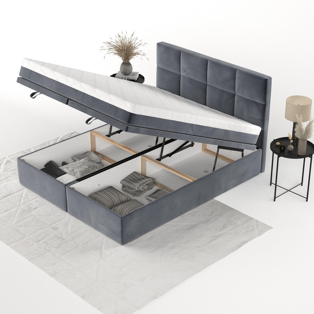 BOXBETT Tessa 160/200 cm Dunkelgrau im Kronos Stoff - Dunkelgrau/Schwarz, Holz/Holzwerkstoff (160/200cm) - AltaBeds