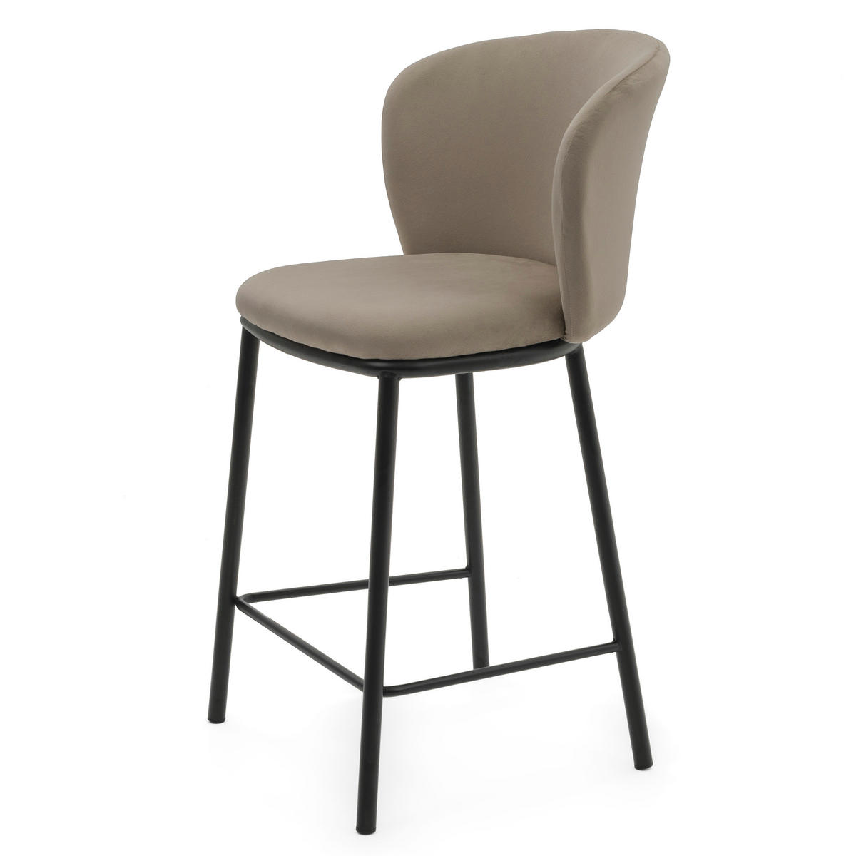 BARHOCKER BARI gepolsterter mit Steppung - dunkelbeige - Samt Velour - Schwarz/Braun, Textil/Metall (55/94/57cm) - NEW HOME