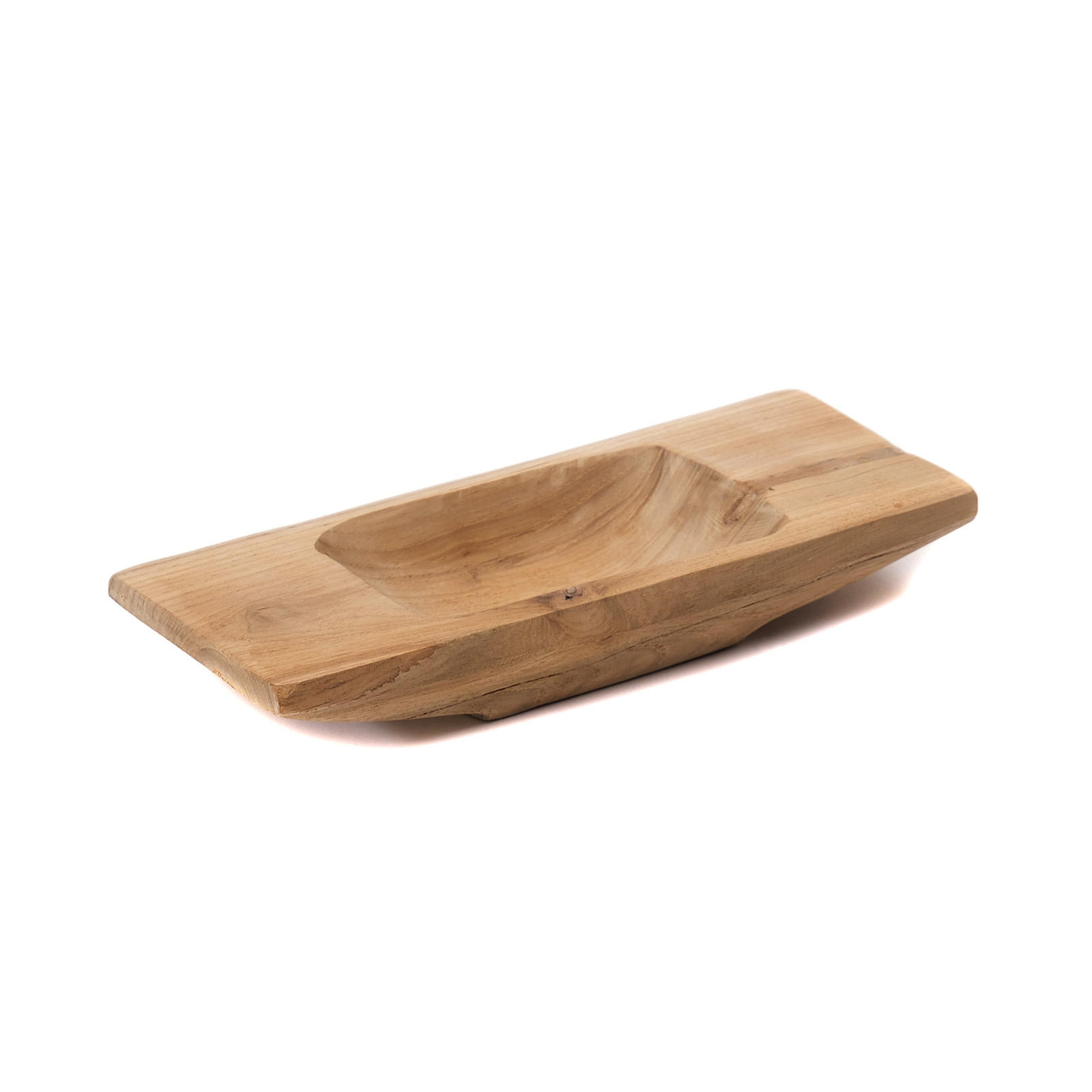 DEKO SCHALE Barco 30 Teak Wurzelholz massiv, mit Griff, geschnitztes Unikat naturfarben - Naturfarben, Holz (5cm) - CREEDWOOD