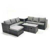 GARTENMÖBEL COUCHTISCH SET mit Sofa Polyrattan Outdoor 9-Sitzer - Dunkelgrau/Grau, Glas/Kunststoff - Fimous