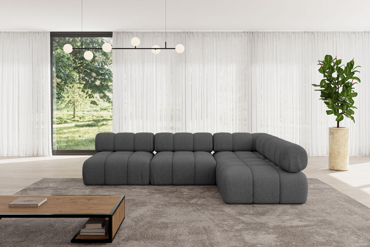 ECKSOFA modulares Sofa Samaro-L2 - 285x190x70 cm Grau Bouclé - Grau, Holzwerkstoff/Textil (285/190cm) - ALTDECOR