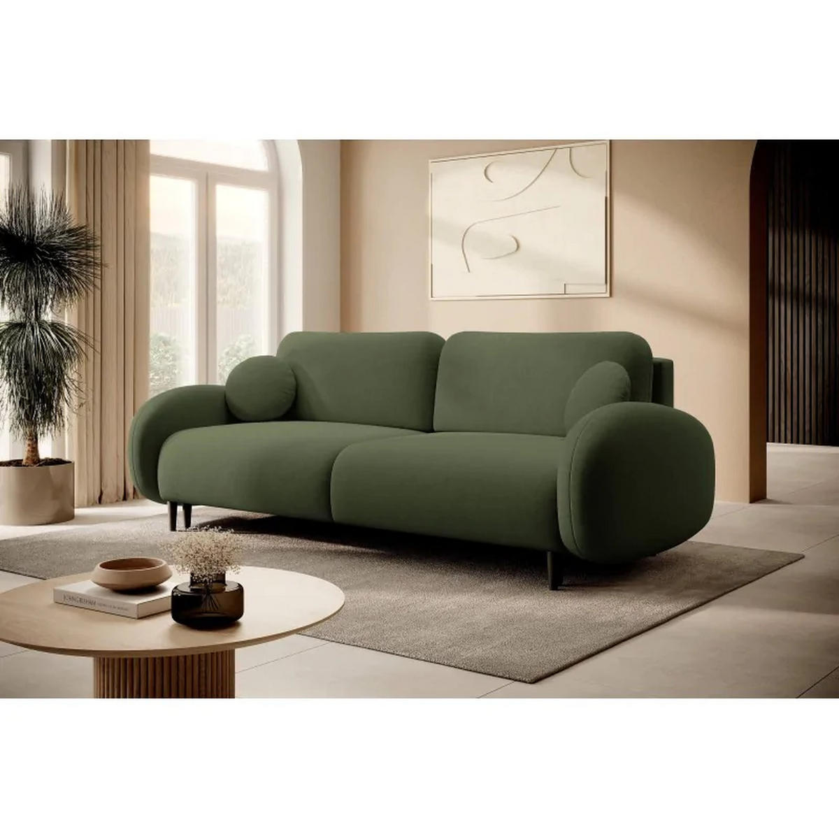 SCHLAFSOFA SOFTI, Sofa mit Schlaffunktion und Bettkasten, Farbe: Grün, Velourstoff - Grün, Textil (232/95/109cm) - Sepro Meble
