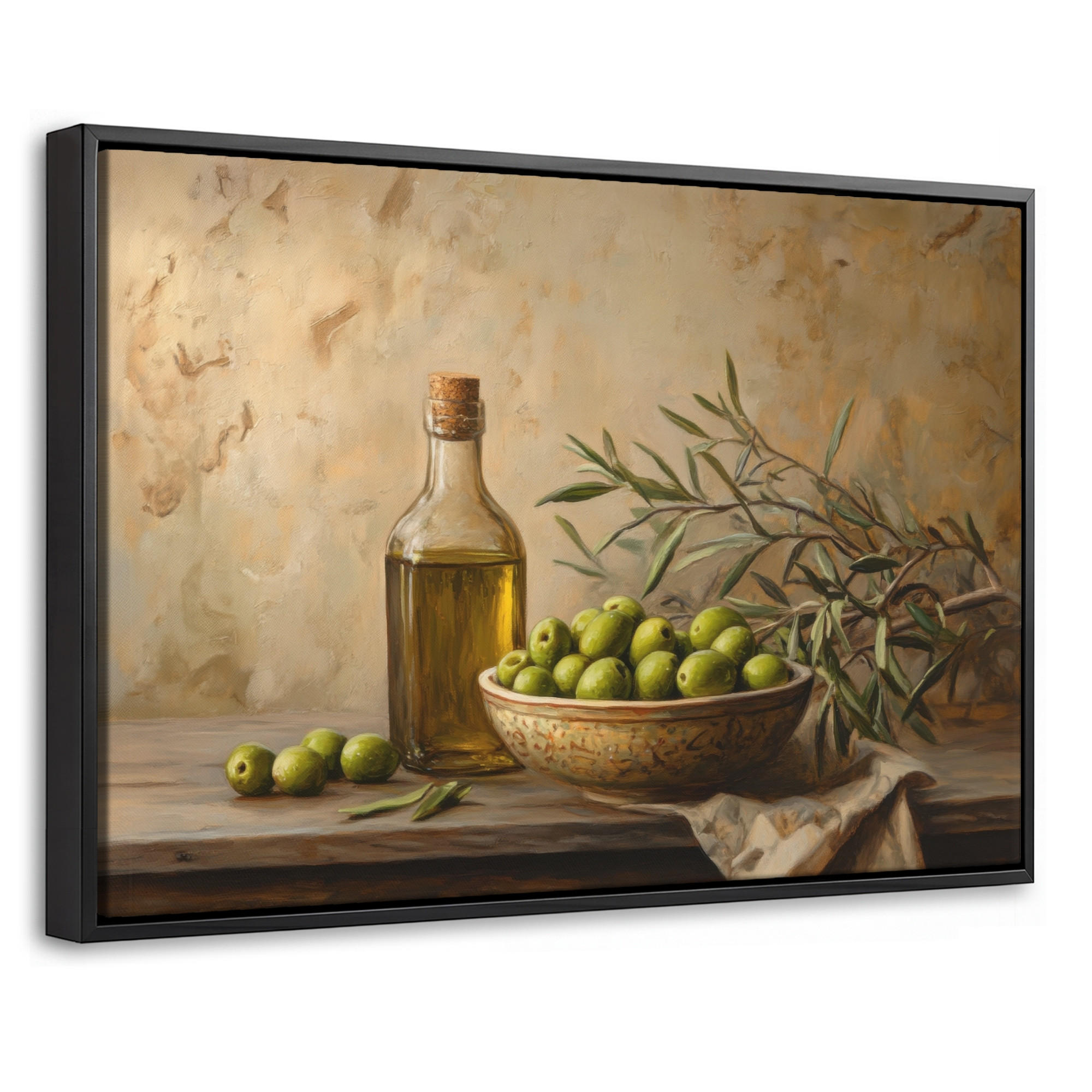LEINWAND Bilder mit Rahmen - Oliven - Stilleben - Vintage - 30x20 - Olivgrün, Textil (30/20cm) - MuchoWow