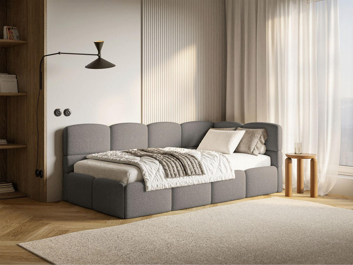 JUGENDBETT Cloudy rechts mit Rausfallschutz Bouclé Grau - Grau, Kunststoff/Textil (90/200cm) - Selsey