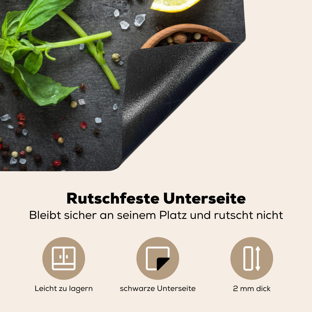 HERDABDECKPLATTE Limette - Kräuter - Gewürze - Grün - Grau - Beton Induktionsschutz 91.6x52.7 cm - Grün, Kunststoff (91.6/52.7/0.2cm) - MuchoWow