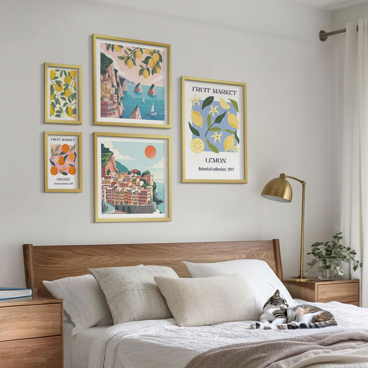 BILDER SET 5er Set - 50x50 cm & 20x30 cm & 40x60 cm Goldrahmen - Italienische Zitronenurlaube Capri - Goldfarben, Kunststoff (40/60cm) - TULUP