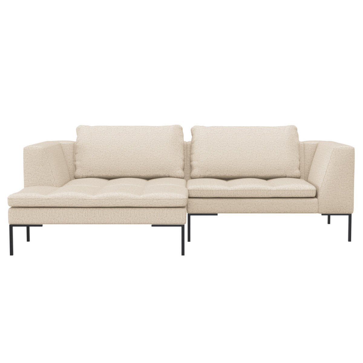 ECKSOFA mit breitem Ottomane - Webstoff - Beige/Schwarz, Textil/Metall (244/170cm) - home24