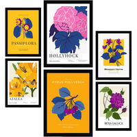 POSTER Set Mit 6 Blumen Gewächshaus Natur Und Botanikdrucke Für Innenarchitektur A3 & A4 Schwarzer Rahmen - Schwarz, Papier (29/3cm) - Nacnic