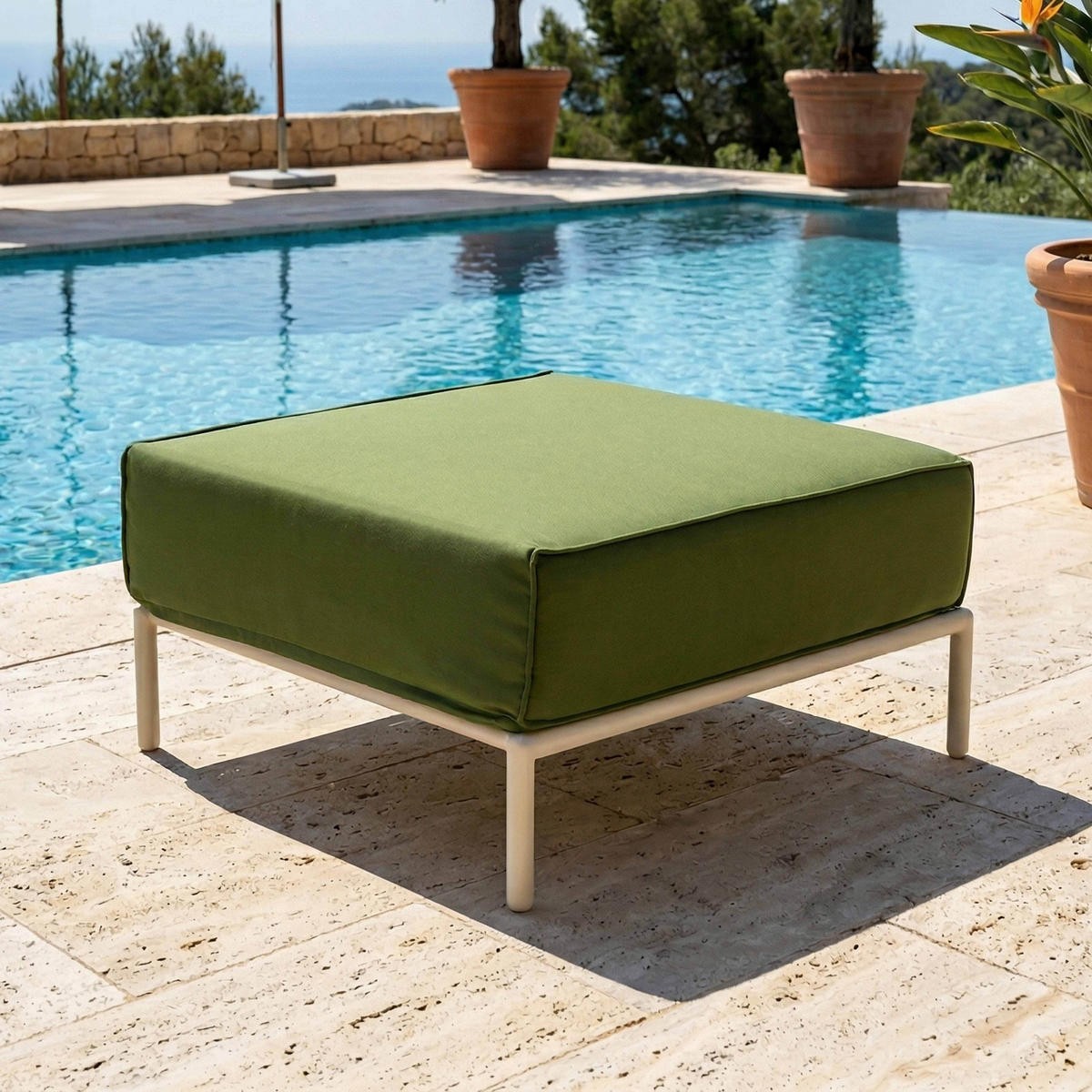GARTENSOFA mit 3 Sitzplätzen, Khakigrün - Grün, Textil (128/78/144cm) - Oviala