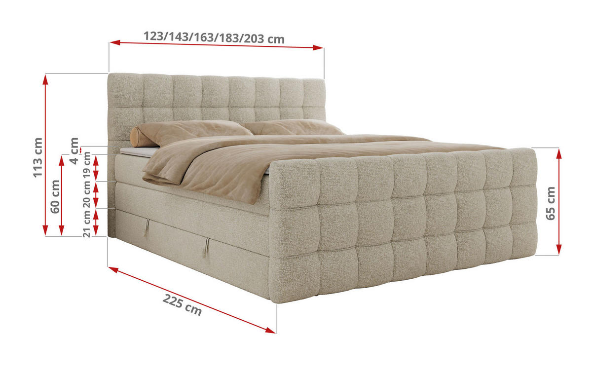 BOXSPRINGBETT ALTIVO KING DUO 120/200 - Creme Strukture - H4 - Creme, Textil (120/200cm) - MKS