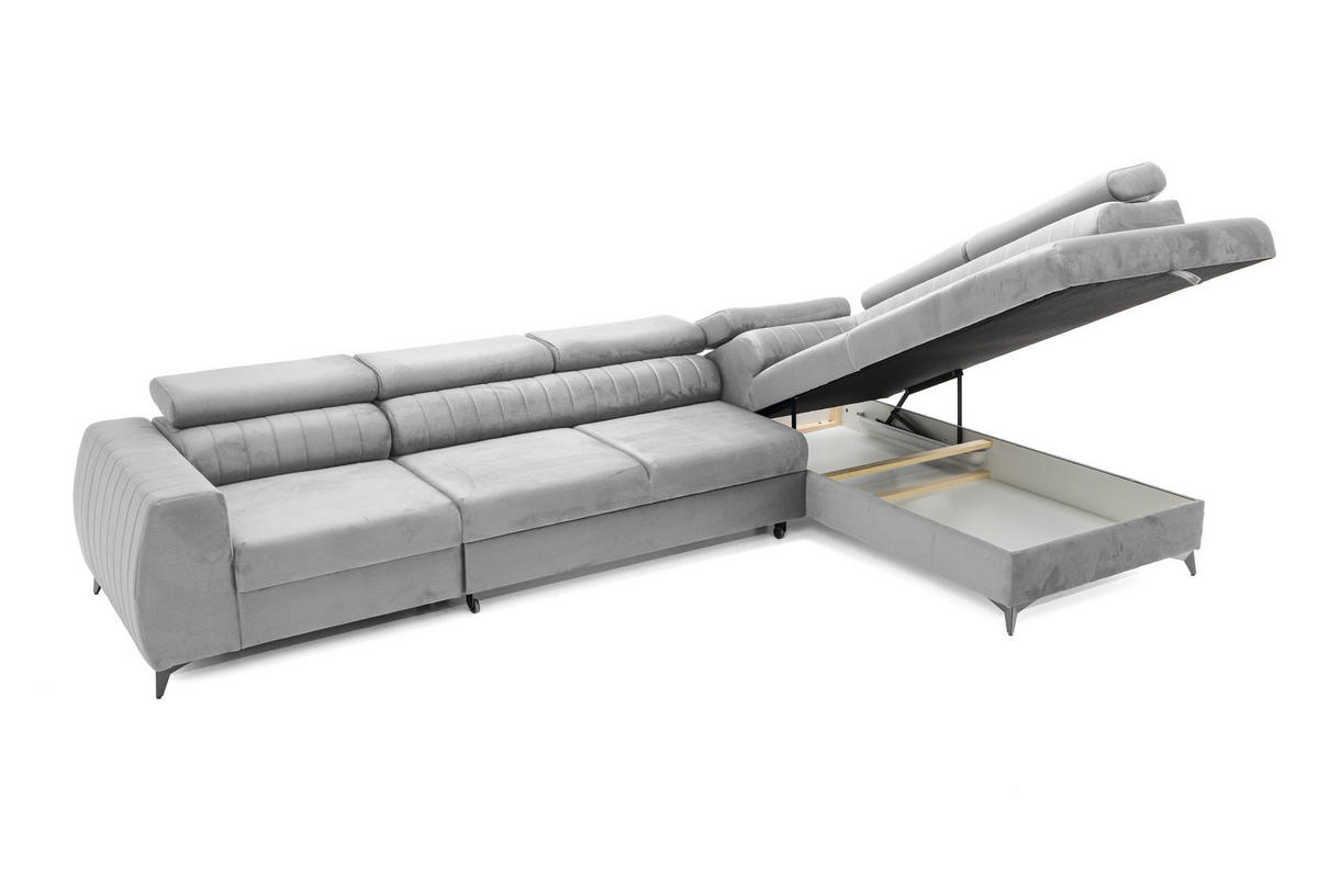 ECKSOFA PIERO MAXI Rechts mit Schlaffunktion 195x125 Velours Grau - Schwarz/Grau, Holz/Textil (203/350cm) - Muffo