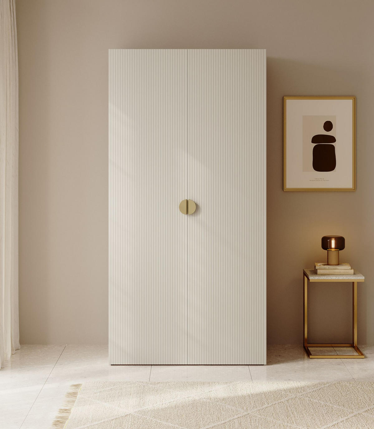 KLEIDERSCHRANK Moonir Greige 100 cm - Taupe/Goldfarben, Holzwerkstoff/Metall (100/200.5/57cm) - Selsey