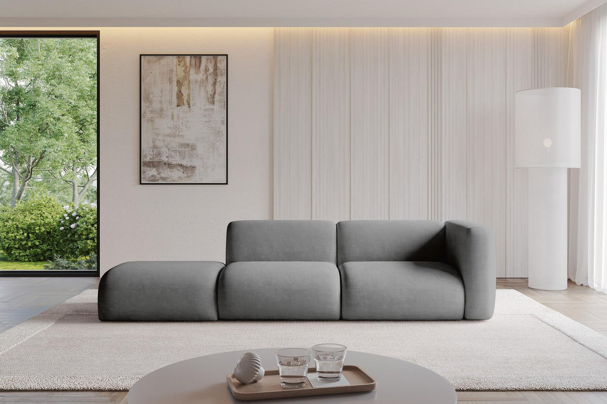 SOFA Ottomane Rechts MIRA-S3 296x89x70 Grau Velours - Schieferfarben/Schwarz, Holzwerkstoff/Kunststoff (296/70/89cm) - ALTDECOR