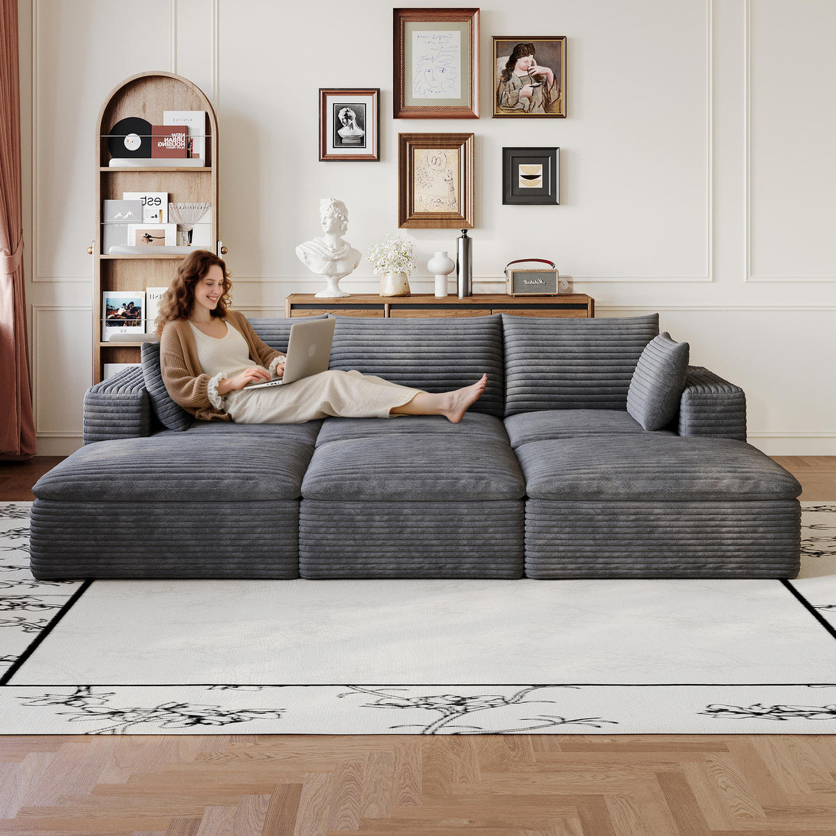 3-SITZER-SOFA aus Stoff 260 cm Dunkelgrau mit Schaumstoffpolsterung und flexibel kombinierbarem Design - Dunkelgrau, Textil (260/60/160cm) - Modfu