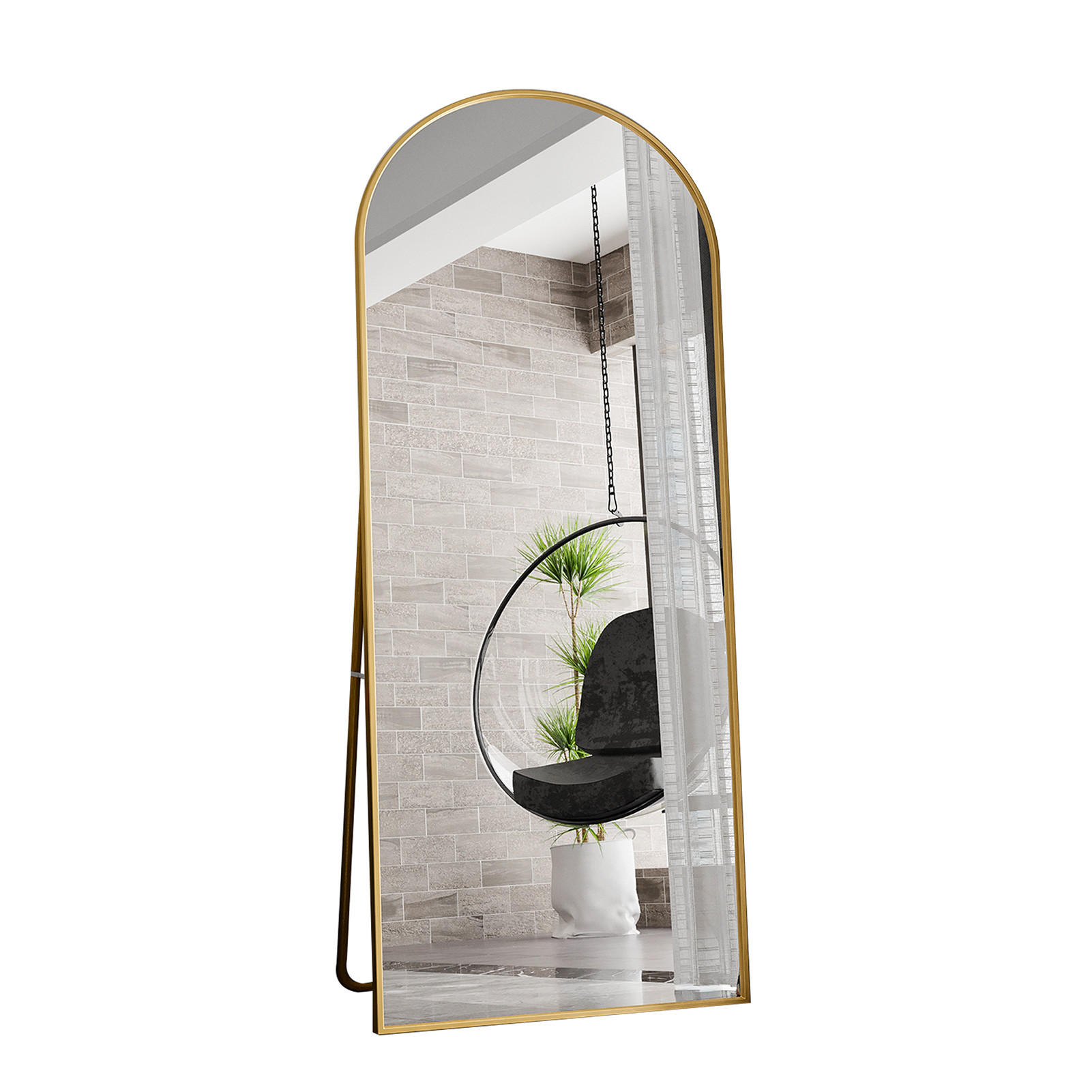 STANDSPIEGEL 180x80 cm- Rund, Standspiegel, Wandmontage - Goldfarben, Glas/Metall (80/180/180cm)
