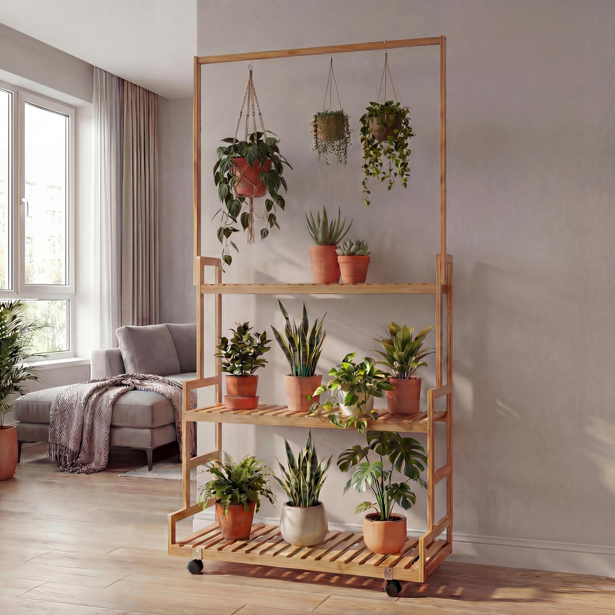 PFLANZENREGAL Beige - Beige, Holz (93/175/38cm) - MCW