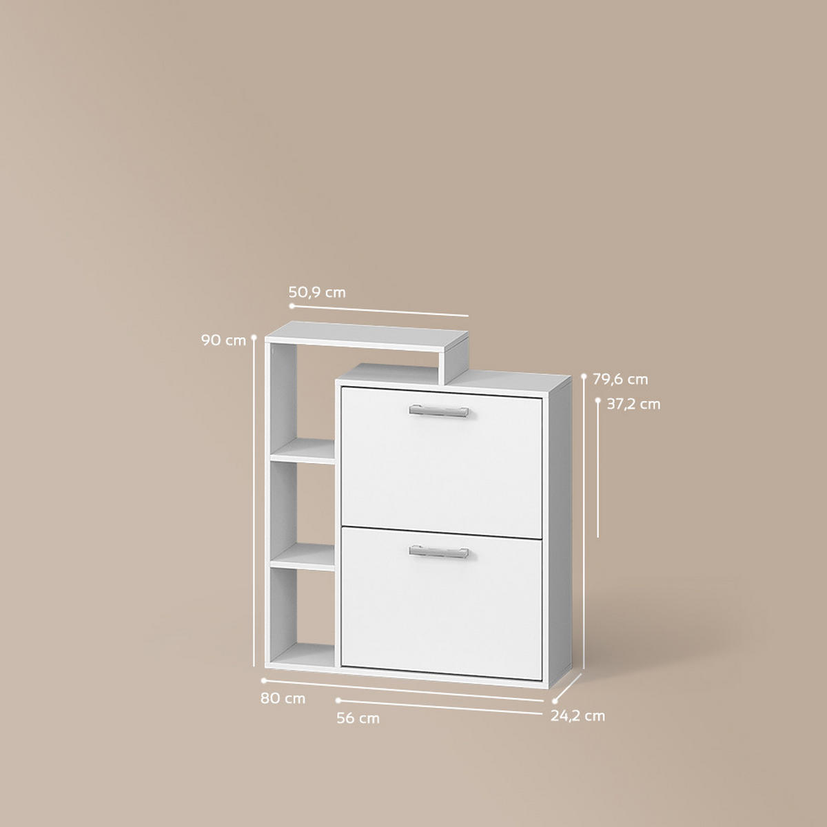 SCHUHKIPPER Ortello Weiß 24.5 x 90 cm - Weiß, Holzwerkstoff (24.5/90/80cm) - Livinity®