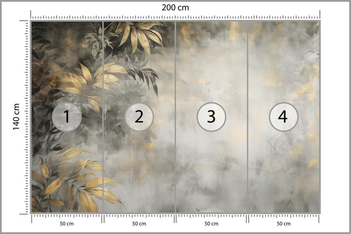 FOTOTAPETE Blätter Beton Abstraktion Vintage 200x140 - Gelb/Beige, Papier (200/140cm) - Muralo