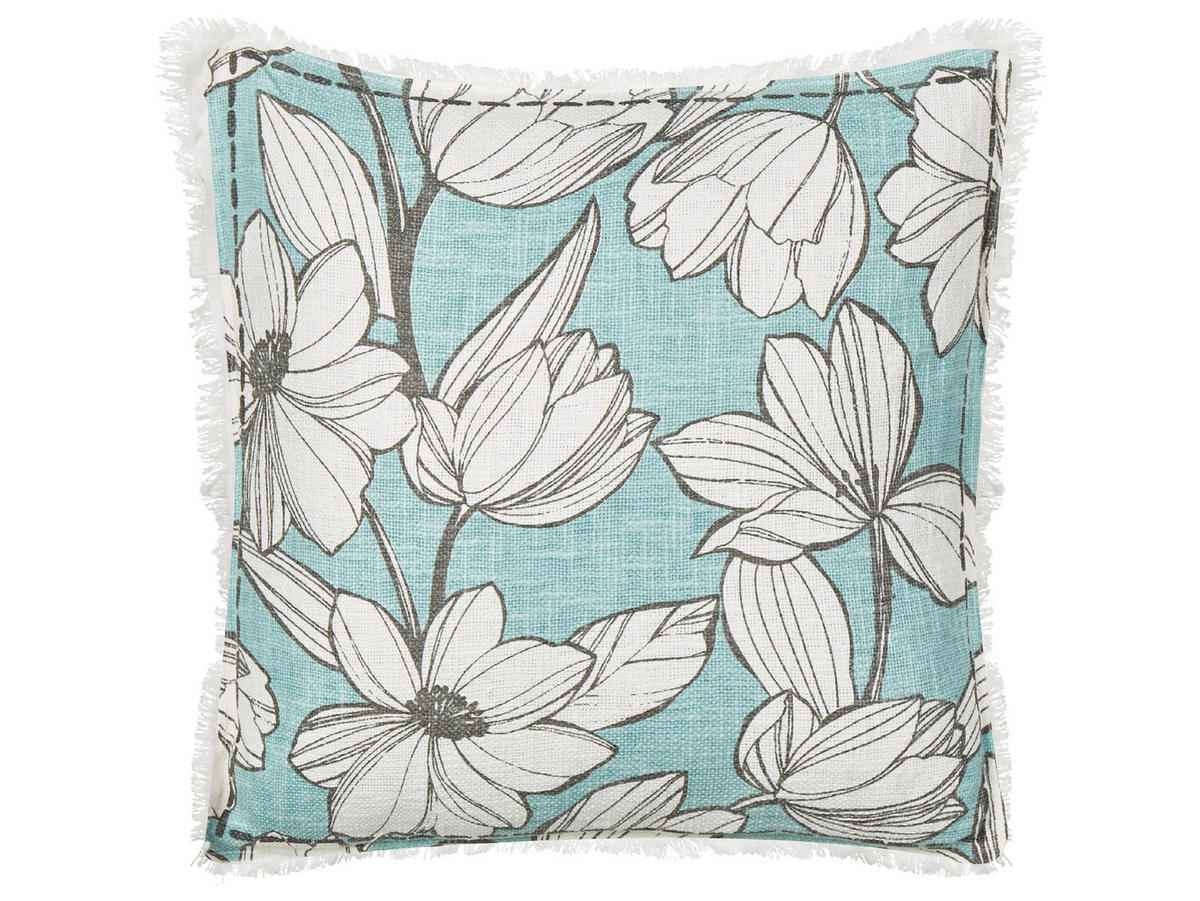 DEKOKISSEN 2er-Set Weiß 45/45 cm Cyanotis - Blau/Weiß, Textil (45/45cm) - Beliani