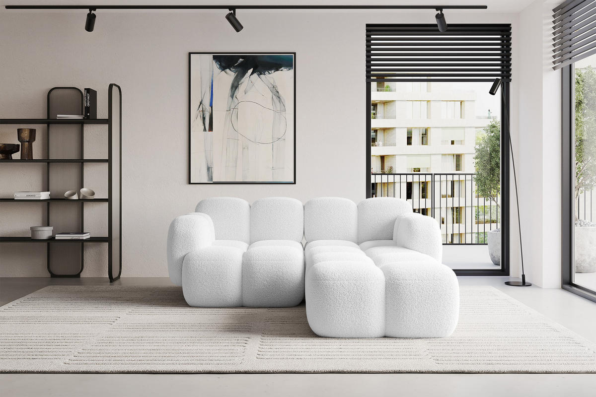 ECKSOFA modulares Sofa Rechts Miko-L1 214x205x75 Weiß Bouclé - Schwarz/Weiß, Holzwerkstoff/Kunststoff (214/205cm) - ALTDECOR