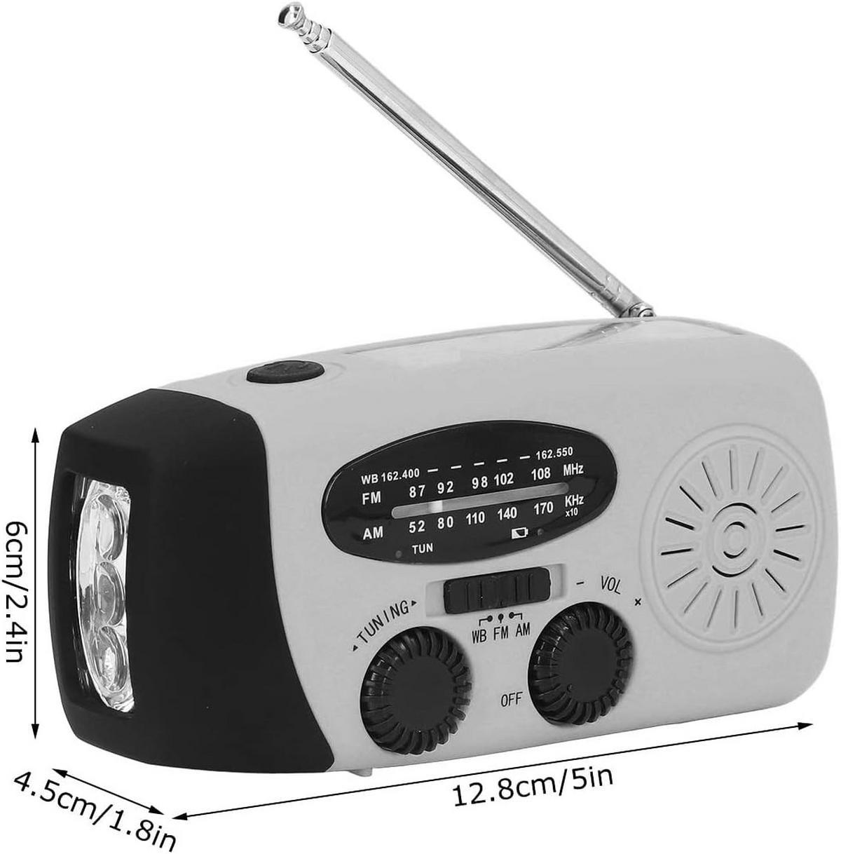 RADIO – NOAA AM/FM – Handkurbel-Generator / LED-Taschenlampe / 2000-mAh-Powerbank – Silbergrau - Grau, Kunststoff (12.8/4/6.5cm) - DCA