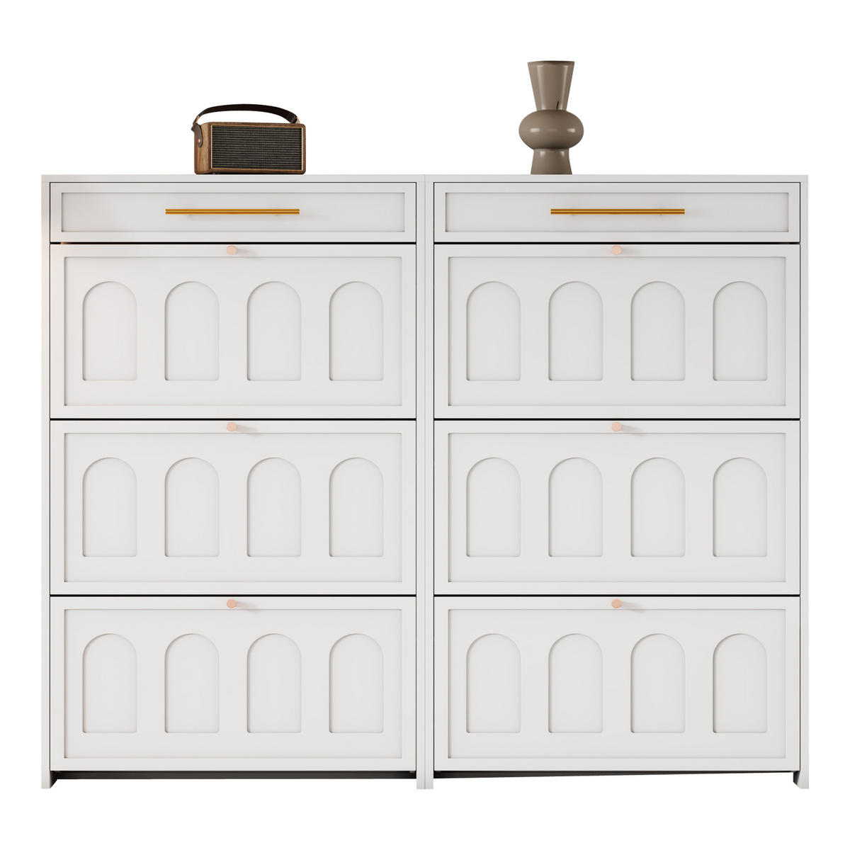 SCHUHSCHRANK Weiß MDF 12 Fächer 2 Schubladen 2-teilig Set - Weiß, Holzwerkstoff (25/123.5/140cm) - FLIEKS