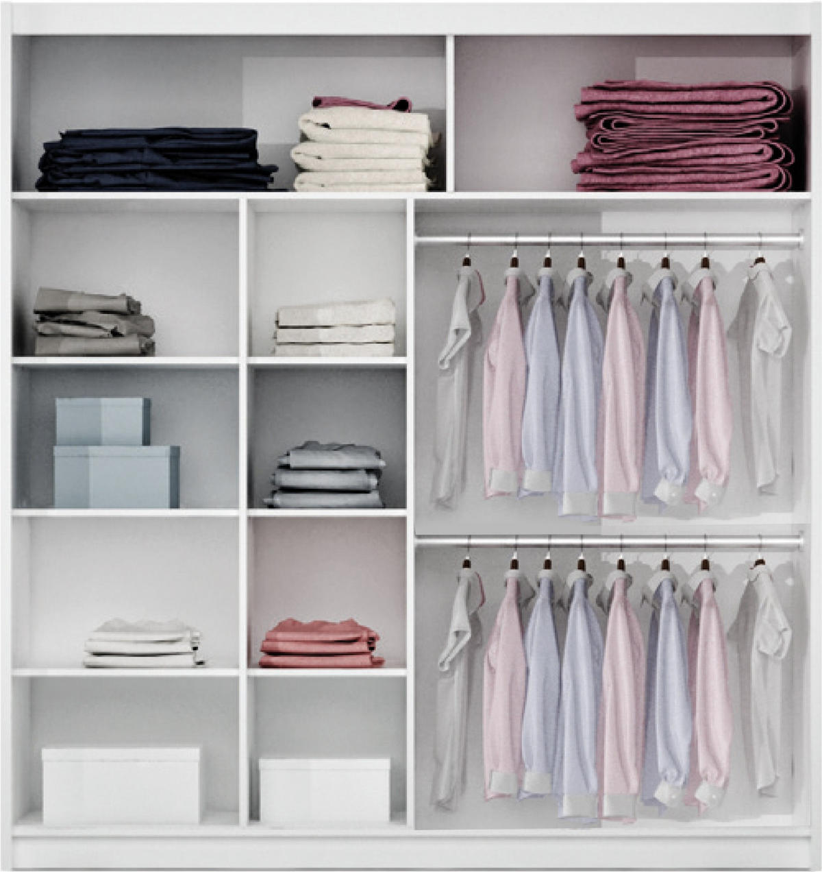 SCHWEBETÜRENSCHRANK KENNEN 203/215/61 cm 2-türig mit Spiegel Weiß - Weiß, Holzwerkstoff (203/215/61cm) - MASSENO