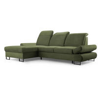 ECKSCHLAFSOFA Karo mit verstellbaren Kopfstützen Grün links - Schwarz/Grün, Textil/Metall (265/156cm) - Beautysofa