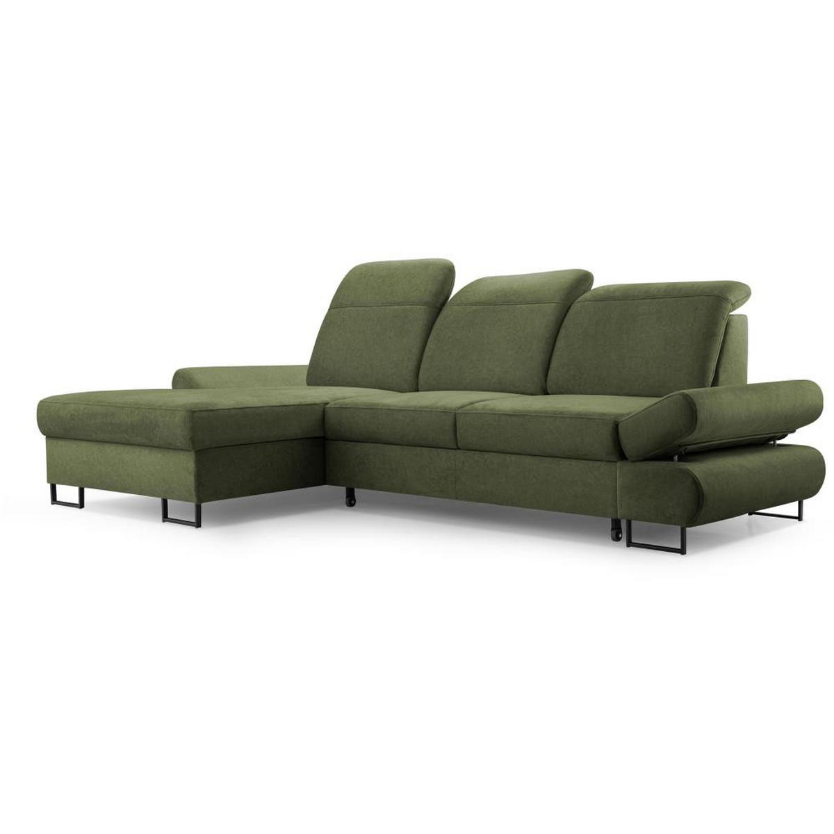 ECKSCHLAFSOFA Karo mit verstellbaren Kopfstützen Grün links - Schwarz/Grün, Textil/Metall (265/156cm) - Beautysofa