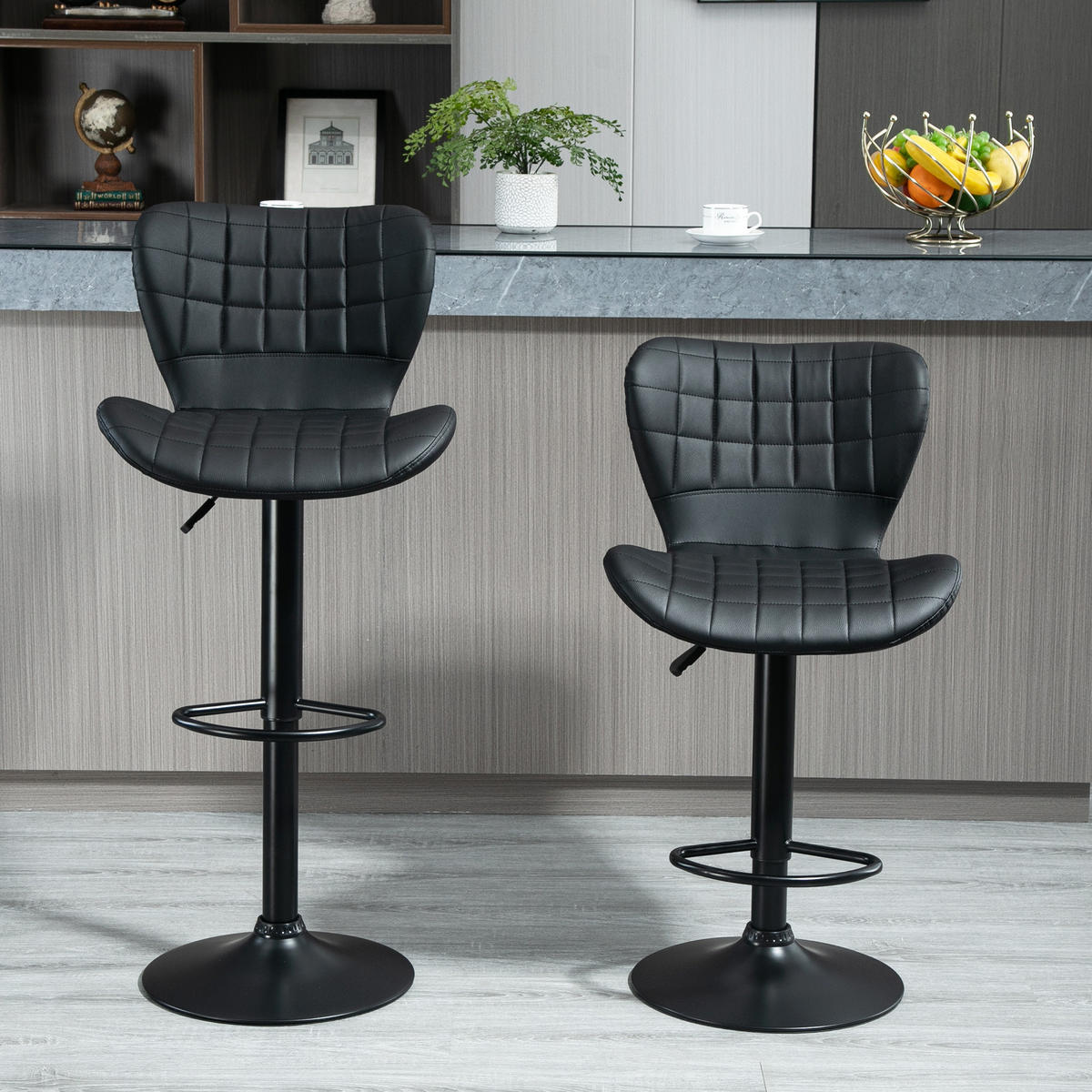 BARHOCKER, Kunstleder, Stahl, Schwarz - Schwarz, Kunststoff (51.5/109/47cm) - HOMCOM