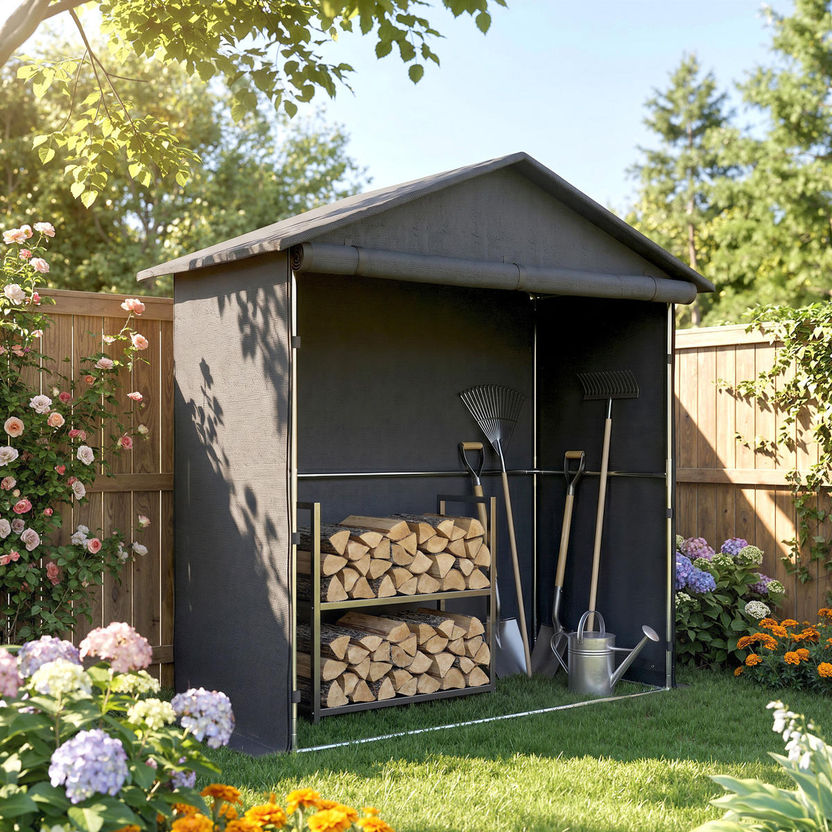 CARPORT Dunkelgrau 1 Stück - Dunkelgrau, Kunststoff/Metall (112/200/200cm) - GiPP