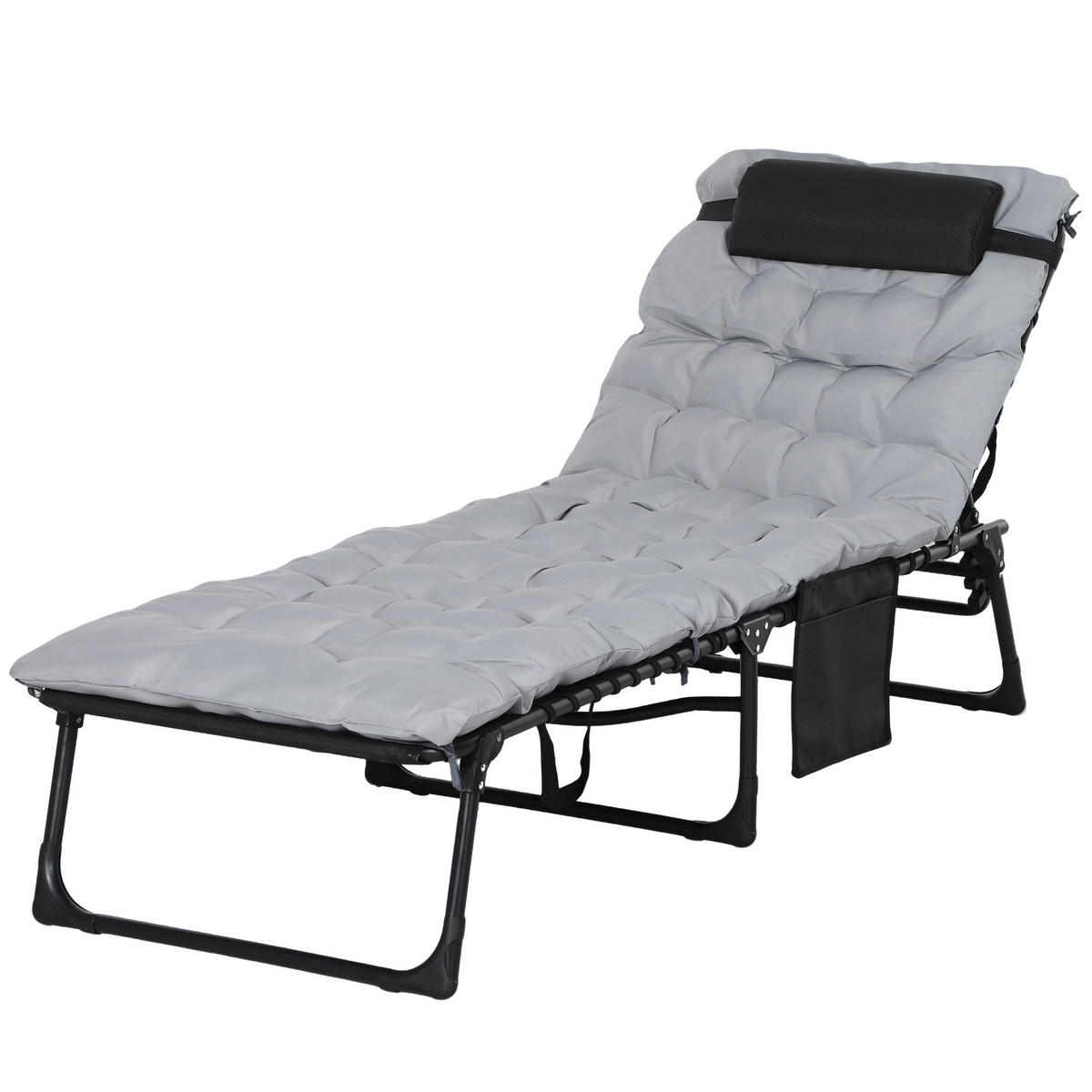 KLAPPLIEGE, 5-stufig neigbare Rückenlehne, Kissen, Auflage, bis 120 kg, Stahl, hellgrau, 58 x 189 x 32,5 cm - Hellgrau, Metall (58/32.5/189cm)