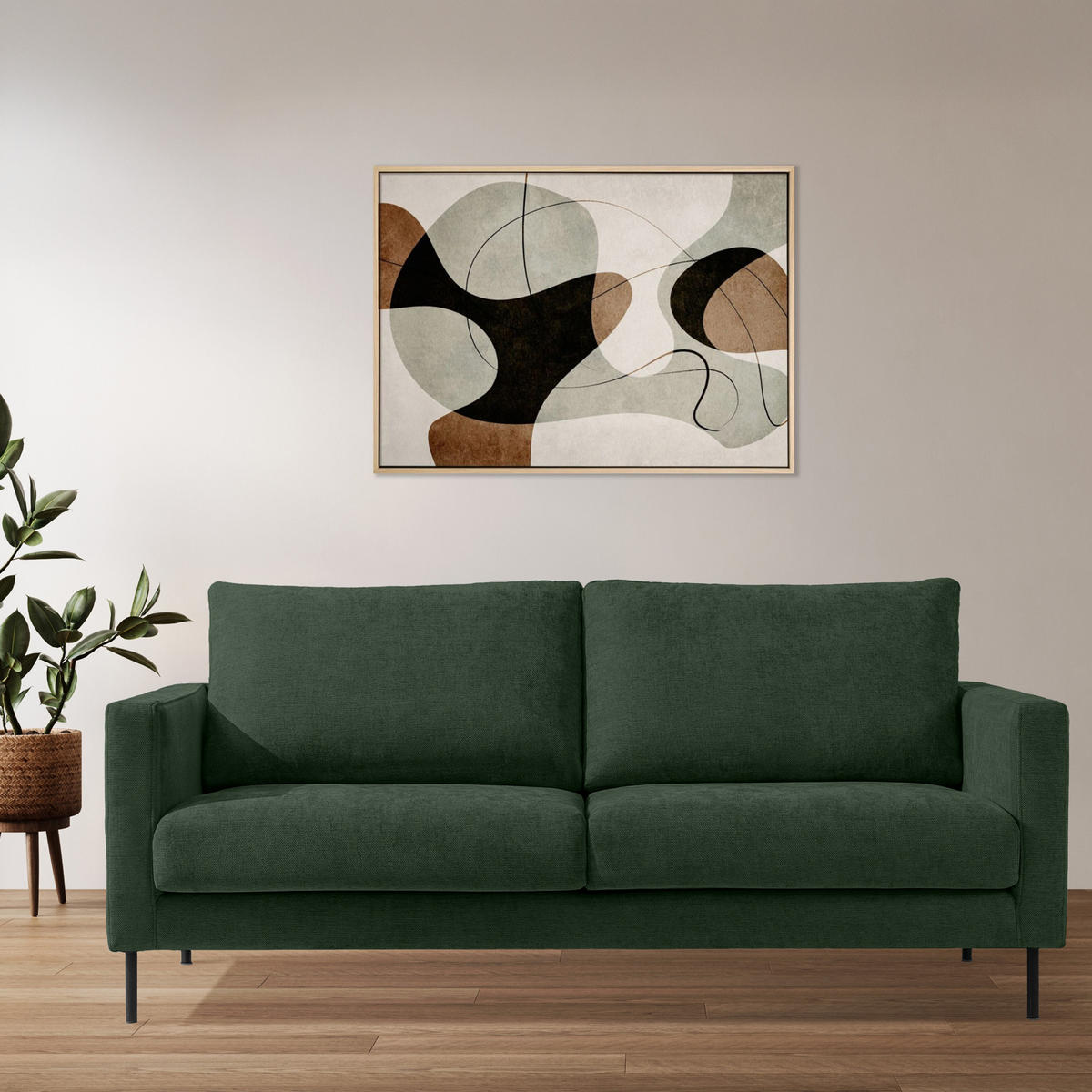 SOFA LUMO, 3-Sitzer, Dunkelgrün - Dunkelgrün/Schwarz, Holz/Holzwerkstoff (198/90/95cm) - KONSIMO®