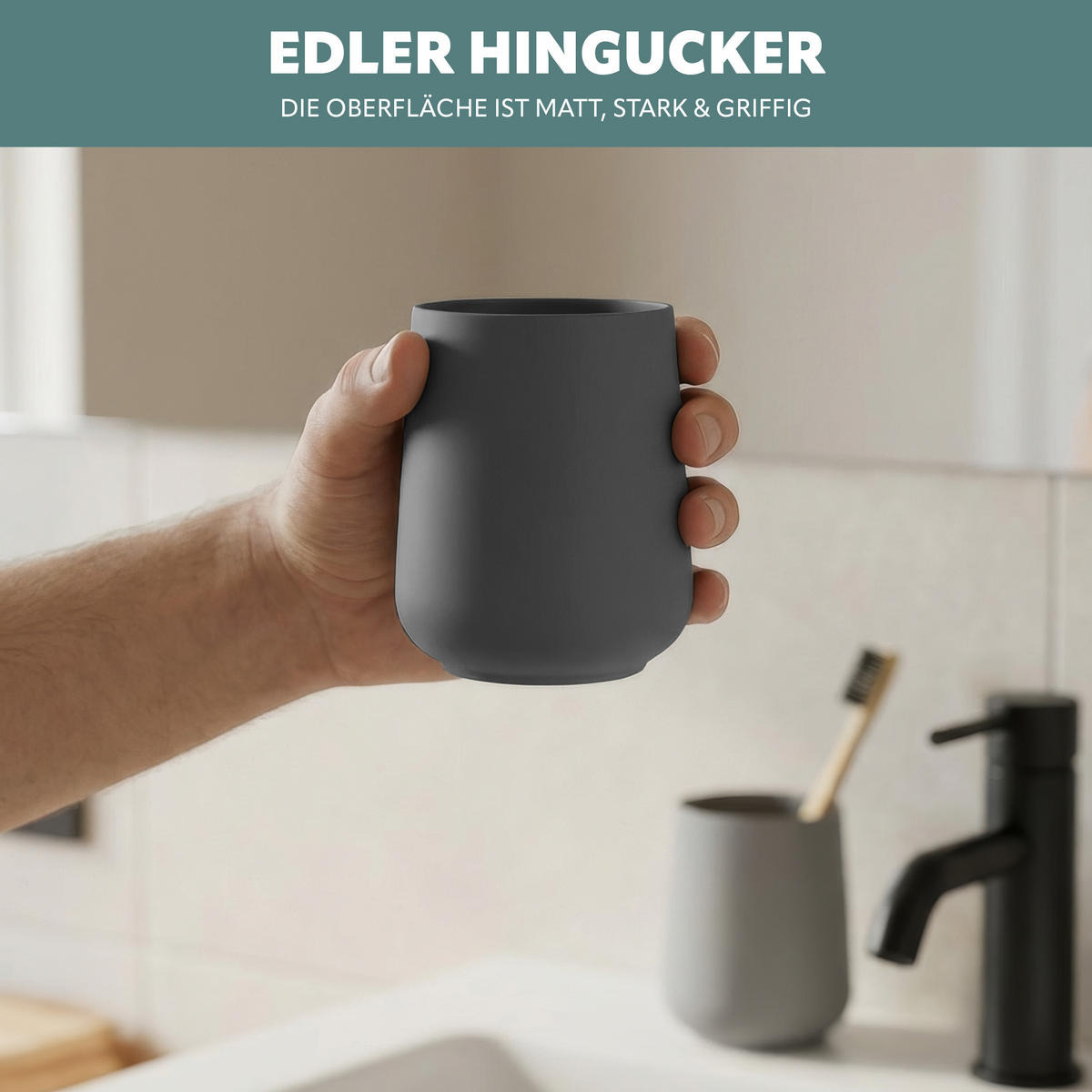 BECHER-SET TESERO 2tlg., Soft-Touch, grau - Grau, Kunststoff (8.5/10.5/8.5cm) - eluno